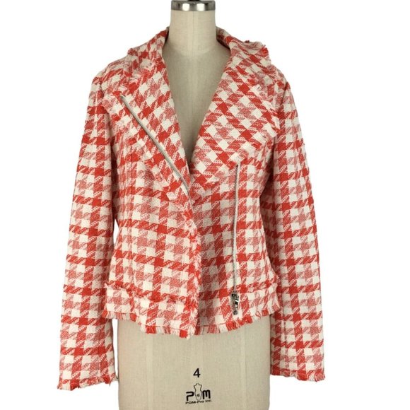 Women's Red and White Houndstooth Jacket - Picture 2 of 11